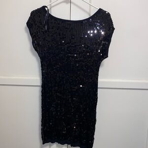 Bebe XS Black Sequin Short Sleeve Cocktail Party Mini Dress